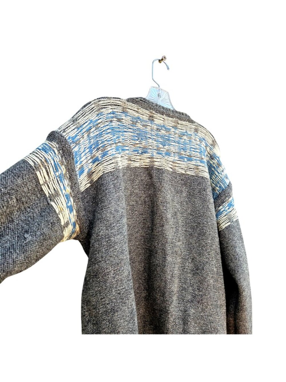 Vintage Hand Knit Nordic Wool Cardigan Gray Geometric Unisex XL - Picture 11 of 15